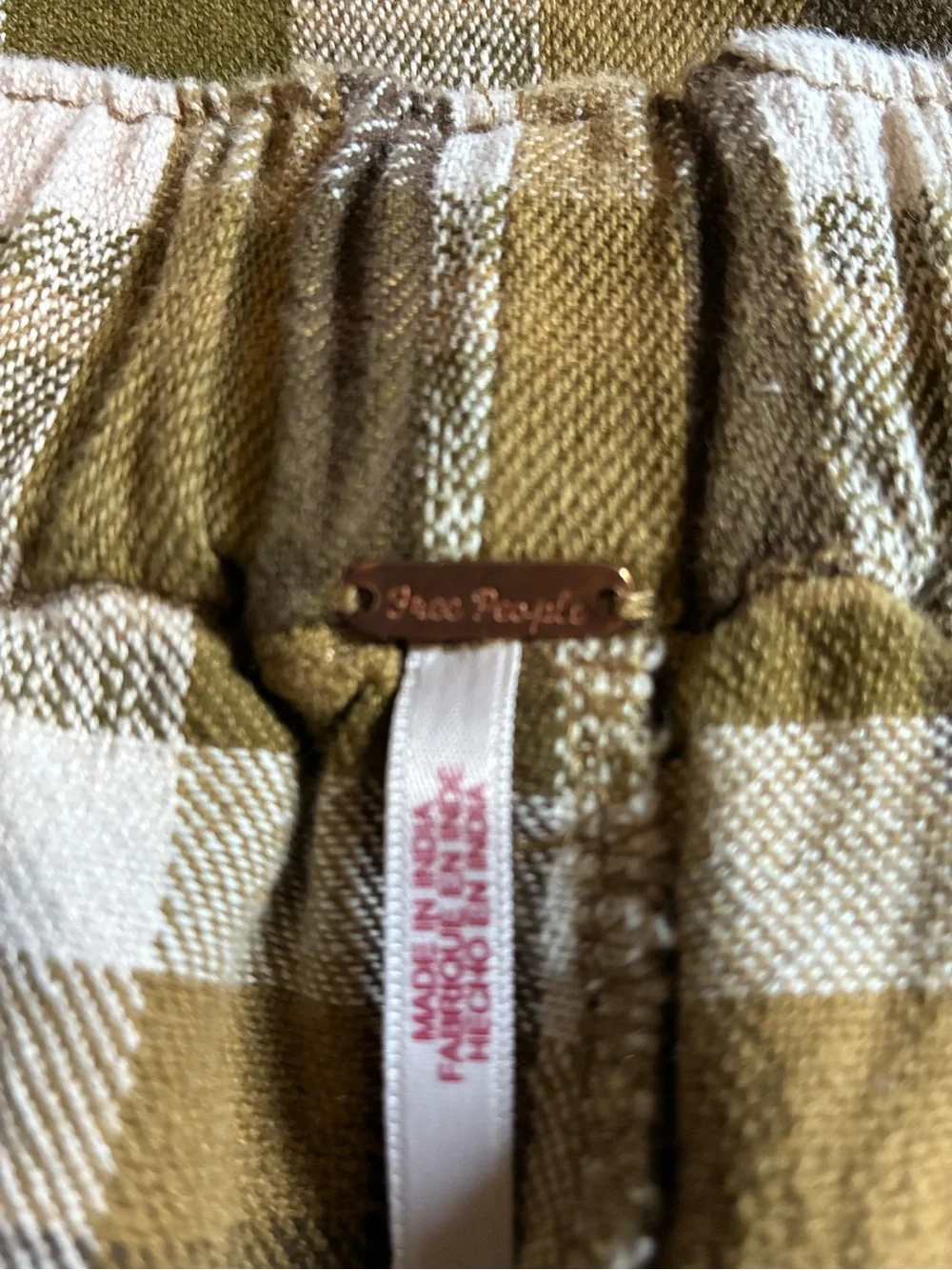 Free People Olive & Cream Plaid Relaxed Pants